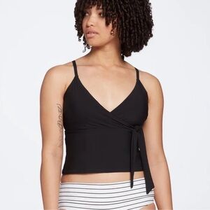 Calia Tie Front Tankini Pure Black Lycra Tummy Control Top